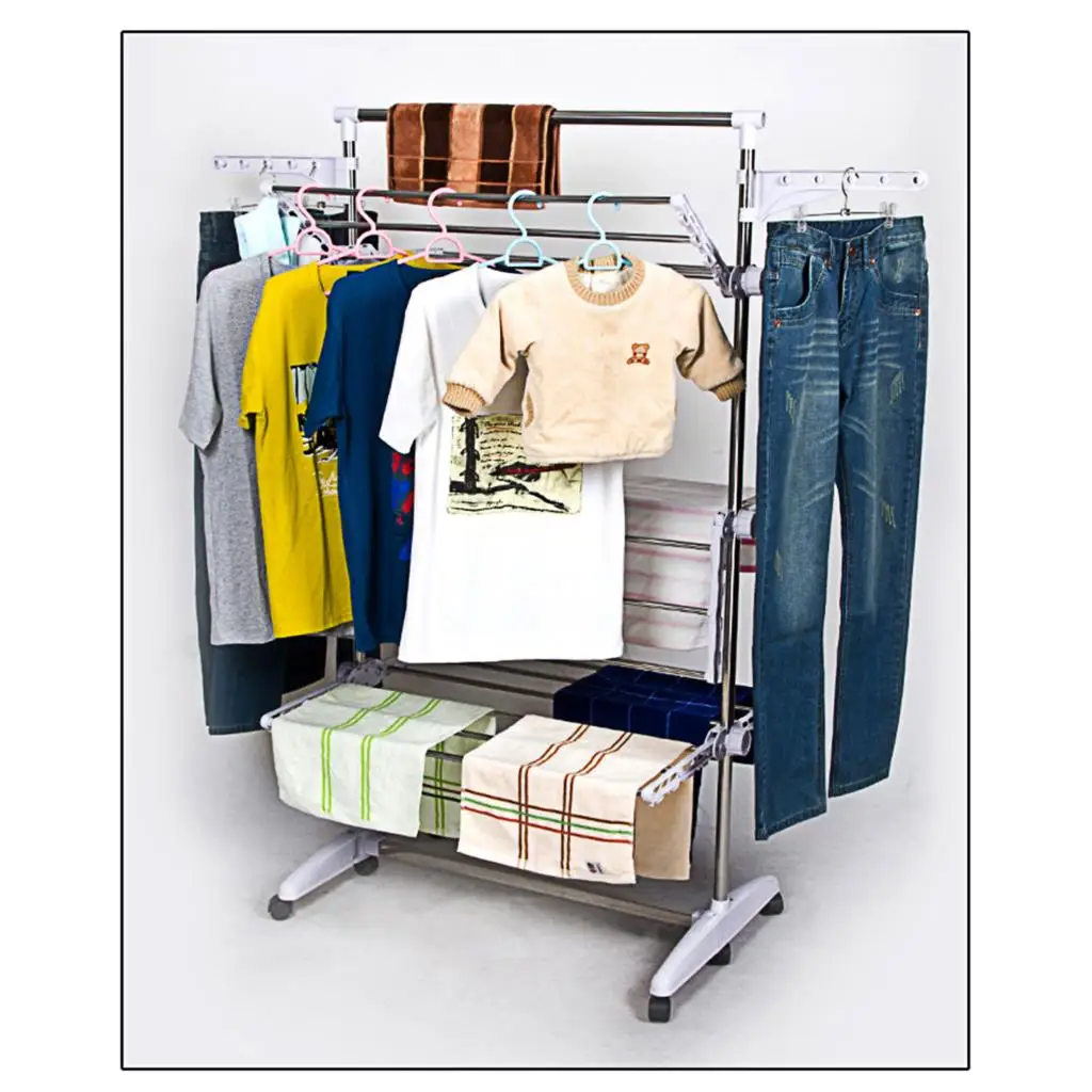 6 Tiers Adjustable Clothes Rack Clothing Clothes Airer Horse Stainless Laundry Rack Hanging Drying Folding Storage Organizer