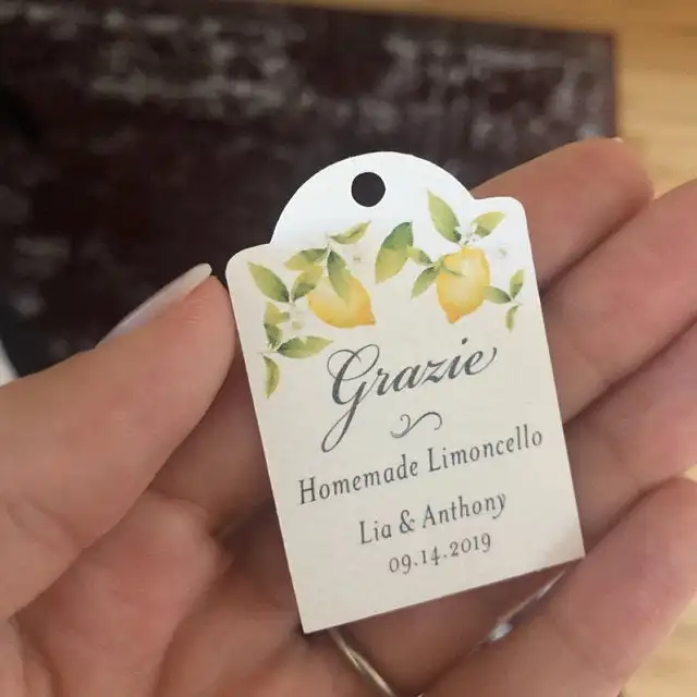 30pcs personalise any text  Grazie Limoncello Wedding Favor Tags, Custom text Limoncello Labels Watercolor Lemon thank you tags