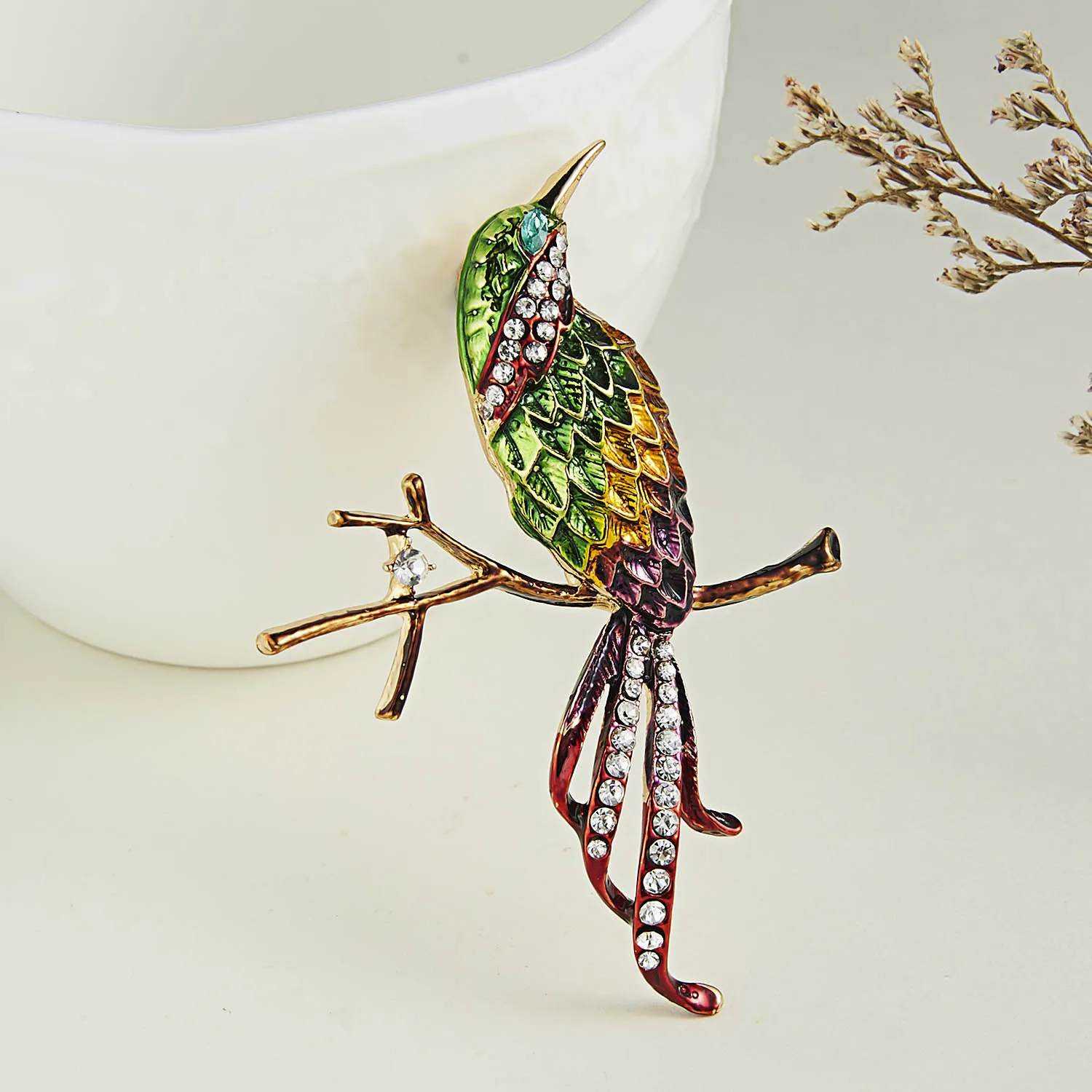 Rinhoo Enamel Rhinestone Bird Brooch Pins Cute Flying Little Bird Hummingbird Wild Goose Crow Animal Badge Buckle Jewelry Gifts