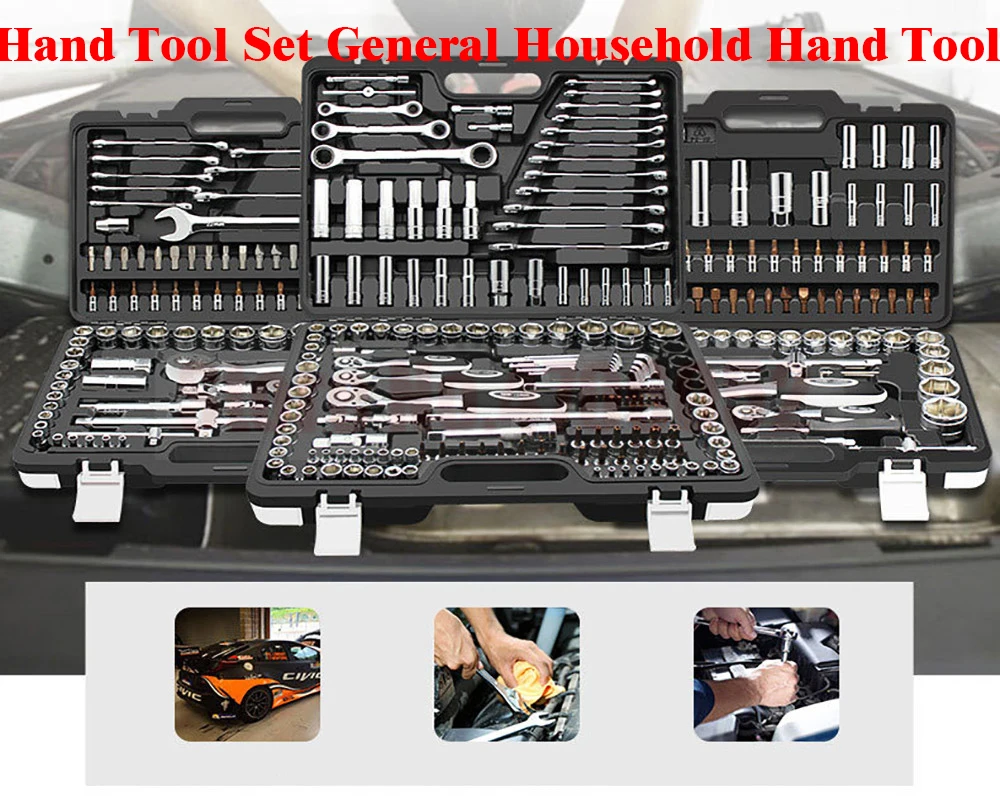 Hand Tool Set General Household Hand Tool Kit with Plastic Toolbox Storage Case Socket Wrench Screwdriver For Auto repair tools