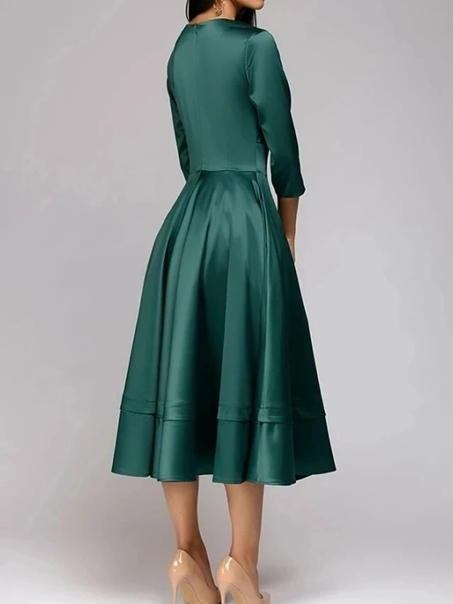 Robe De soirée en Satin vert foncé, col en V, plissée, longueur thé, Robe De bal élégante, 2021