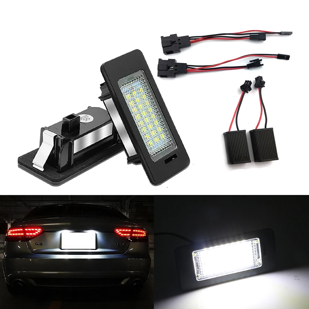 

2Pcs Car LED License Plate Light No Error Canbus For Audi A1 A4 B8 4D 5D A5 S5 2D 5D A6 S6 6000K White Tail Number Plate Lamp