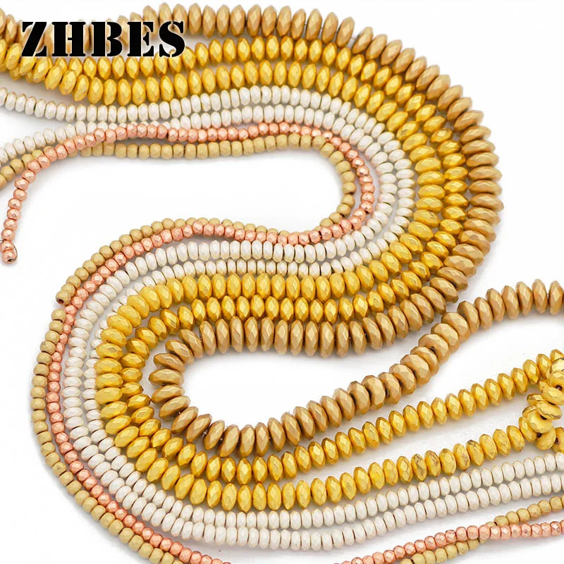 Matte facettierte runde flache Naturstein-Abstandshalter, goldfarben, lose Hämatit-Perlen, 3/4/6/8 mm, für Schmuckherstellung, DIY-Armbandzubehör