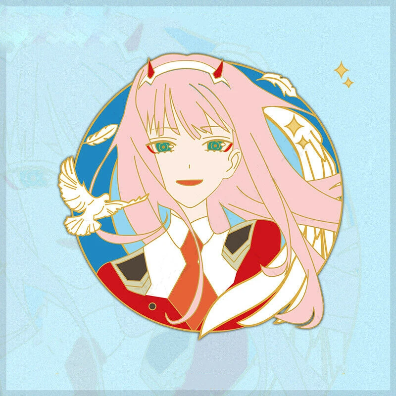 Cute Happy Zero Two Enamel Pin Kawaii Cartoon Pink Hair Mystery Girl Brooch Anime DARLING In The FRANXXS Badge Jewelry Gift