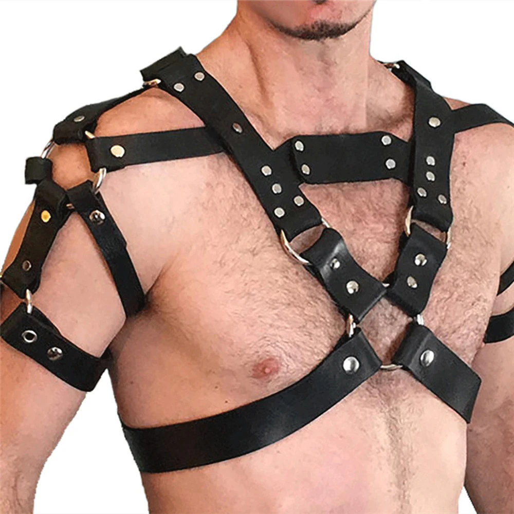 Men Leather Tops Chest Harness Adjustable Belts Fetish BDSM Gay Body Bondage Cross Harness Cage Erotic Rave Gay Clothing For Sex