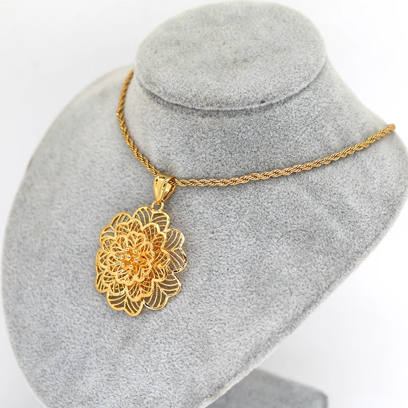 Flower Pendant Necklace Wedding Bridal Jewelry Accessories African Gold Color Necklaces for Women  Collier Choker Brithday Gifts