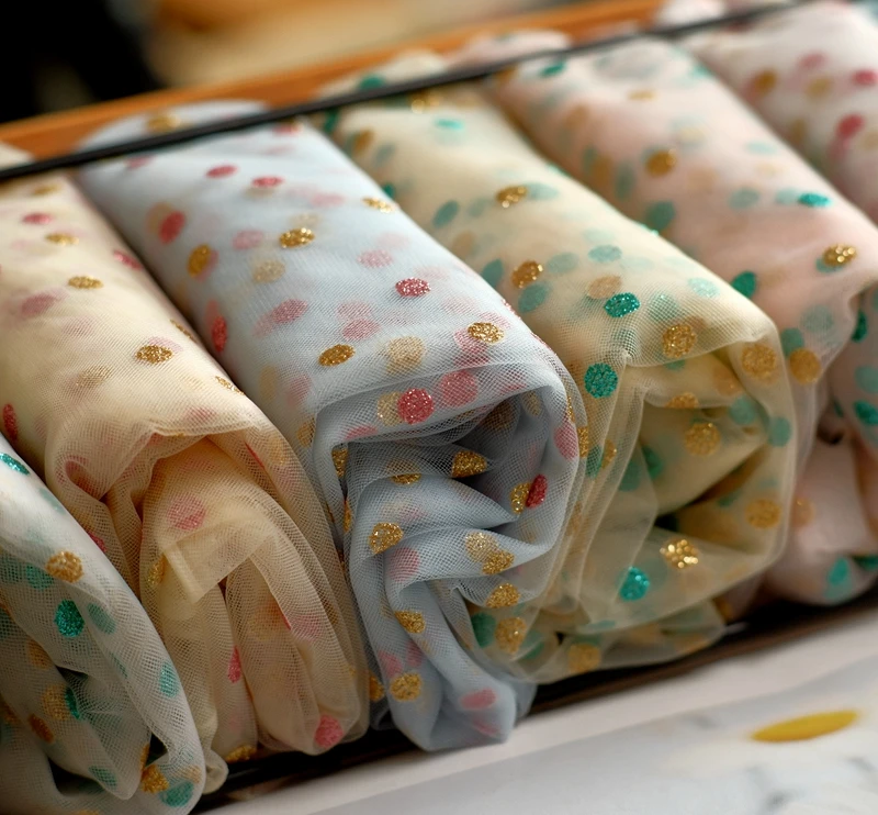 Bronzing morbido filato della rete del merletto del puntino occhio tessuto filato polka dot prospettiva filato della rete vestito di abbigliamento