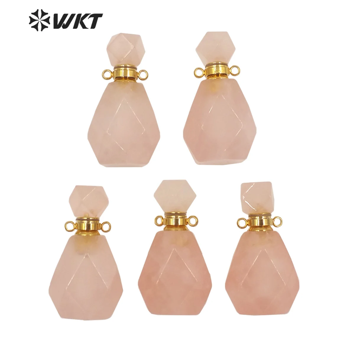 WT-P1628 Luxury Pink Crystal Quartz Pendant Faceted Water Drop Perfume Bottle Pendant For Necklace Essential Oil Pendant