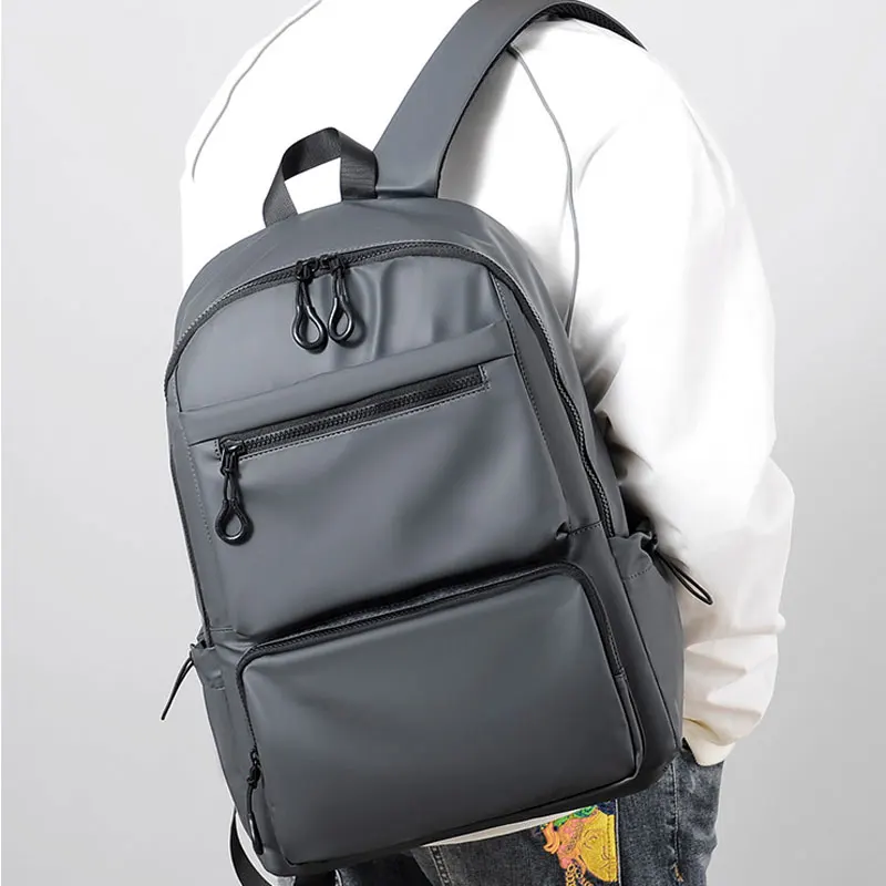 Ransel Fashion Pria Ransel Bisnis Trendi Warna Solid Ransel Laptop Tahan Air Kain Oxford Tas Buku Kapasitas Besar Sederhana