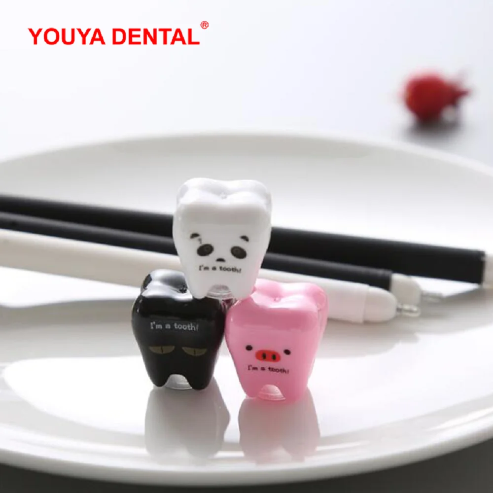 Secagem rápida 0.5mm gel caneta conjunto 36 pçs pacote bonito dente forma assinatura canetas tinta suave recarga dente preto fada dental dentista presentes