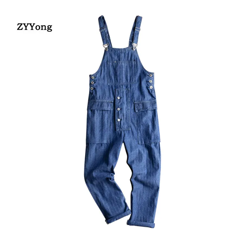 2021 Spring Hip Hop Streetwear Pants Overalls Men Bib Jeans Denim Jumpsuit Loose Blue Trousers