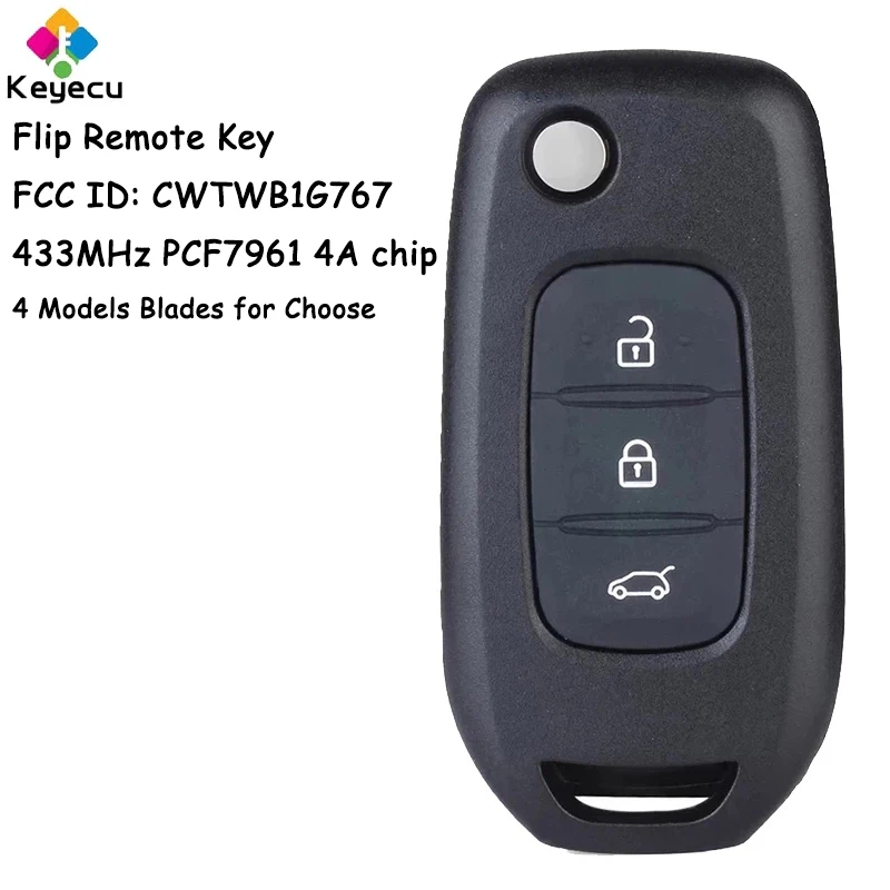 

KEYECU CWTWB1G767 Flip Remote Car Key Fob 3 Buttons 433MHz PCF7961 4A Chip for Renault Kadjar Captur Megane 3 Symbol 2013-2017