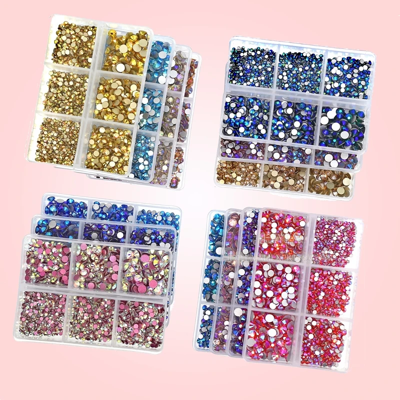 Unusual Crystal AB 1350pcs/Box Mix Sizes ss6-ss20 strass non hot fix rhinestone flat back stone glass glitters nail diamond set