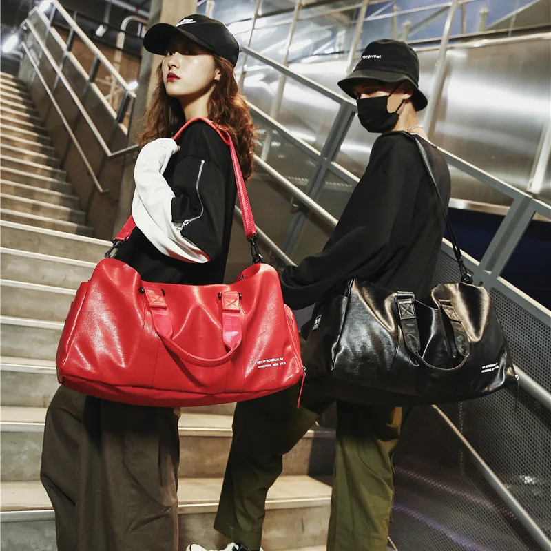 Sac à main de voyage en cuir PU pour hommes et femmes, grand et petit, de week-end, de Fitness, sec et humide, de sport, d\'extérieur