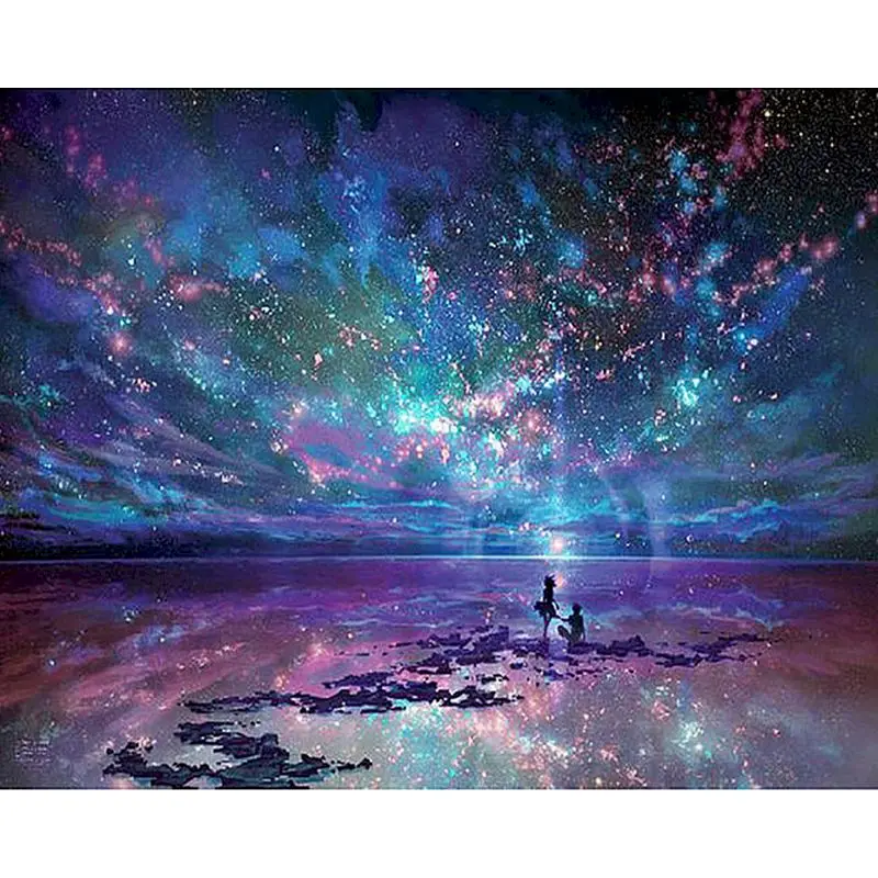 GATYZTORY Starry sky Frame Picture Diy Painting By Numbers  Coloring By Numbers Acrylic Canvas Painting Handpainted Drawing Art