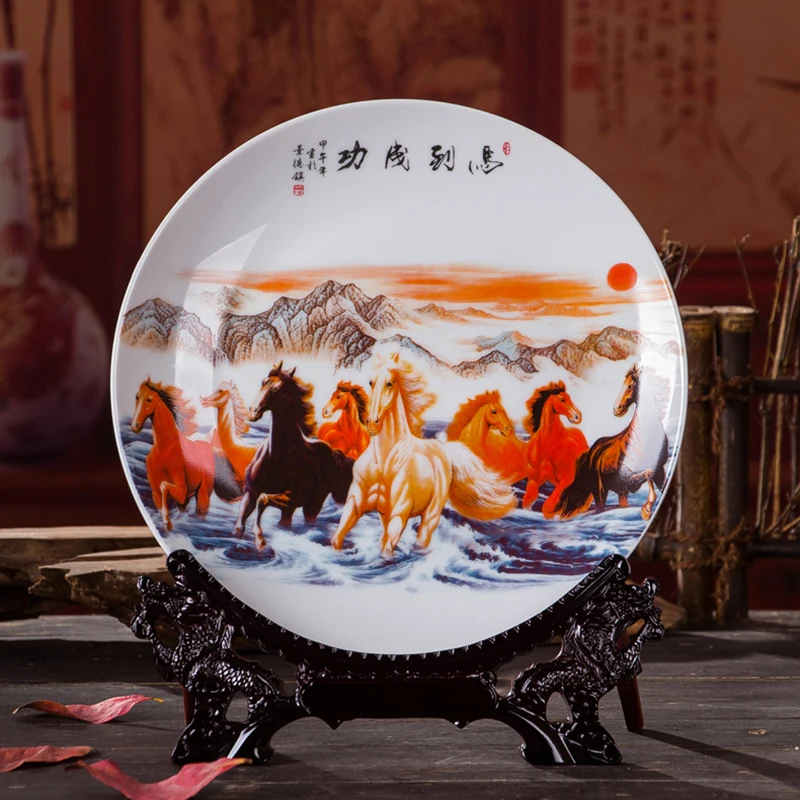 

High quality Traditional Chinese figurine Porcelain Appreciate Plates decoration home living room decor