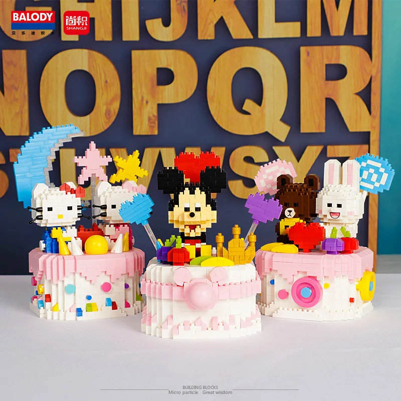 844pcs+ Mickey Mouse Cake Building Blocks Classic Cartoon Flamingo Lovely Mini Micro Bricks Figures For Christmas gift