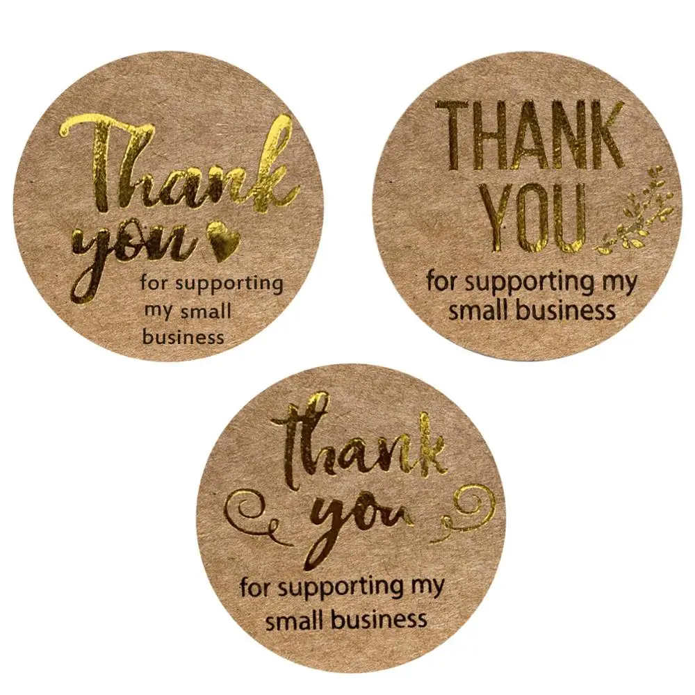 thank you for supporting my business Kraft Stickers with Gold Foil round labels sticker for small shop handmade sticker