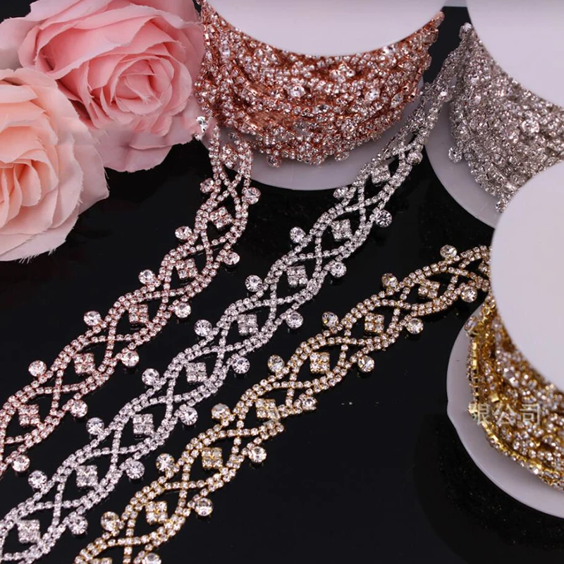 

10Yards Costume Jewelry Crystal Cup Rhinestone Applique Trimming For Bridal Crystal Sash Wedding Belt Free Shipping