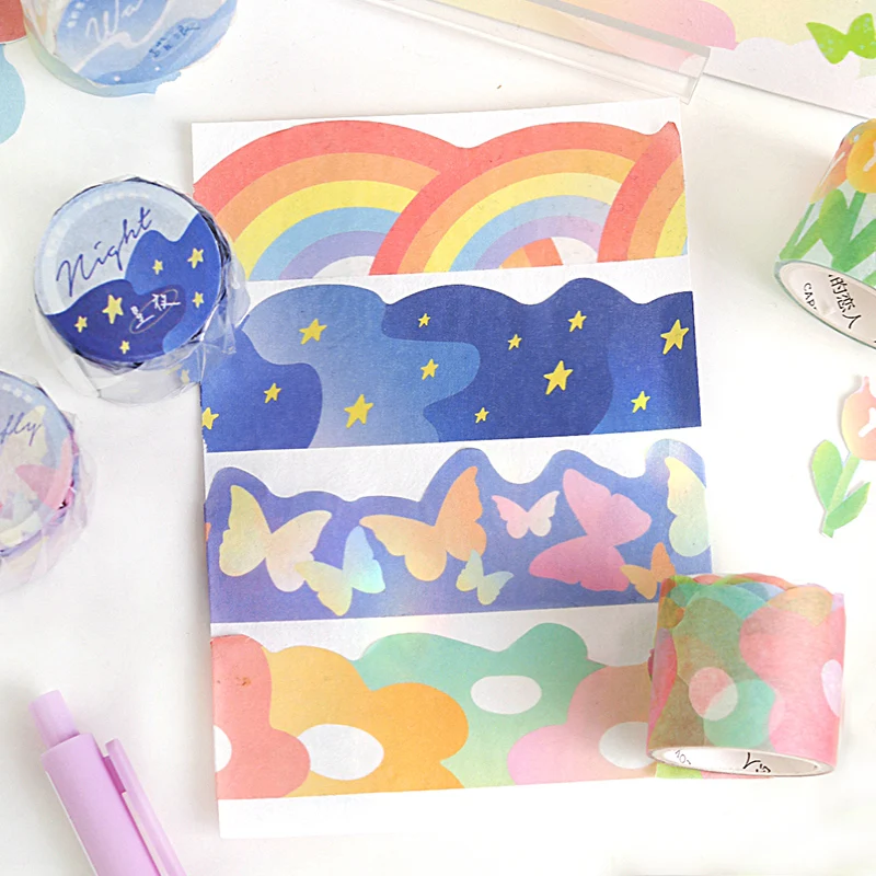 Cute Rainbow Cloud Stars Tulip Ins Washi Tapes Deco Masking Tape Diy Photo Album Arts Crafts Scrapbooking Journaling Stationery