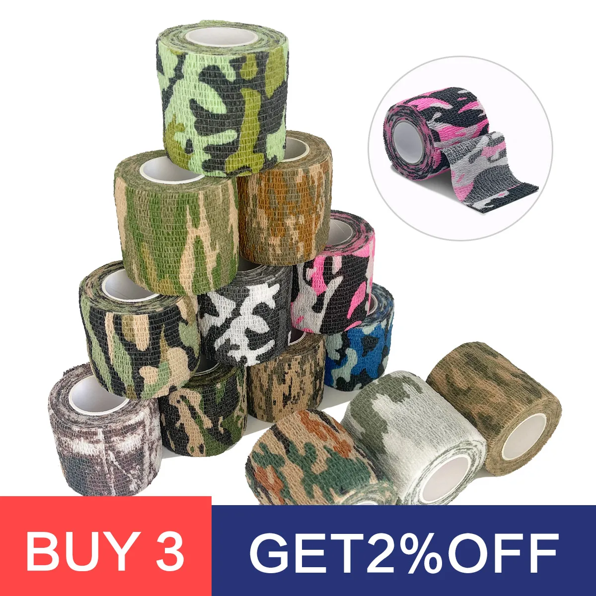 4.8m Hunt Disguise Elastoplast Camouflage Elastic Wrap Tape Self Adhesive Sports Protector Ankle Knee Finger Arm Bandage