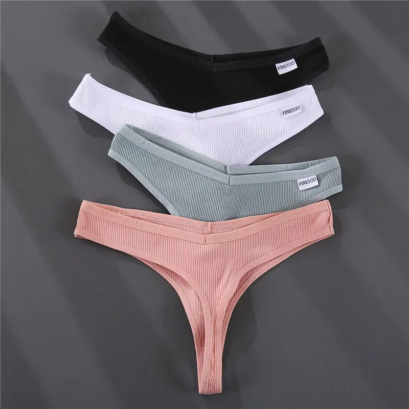 3PCS/Set Women\'s Thong Cotton G-String Women\'s Panties Female Underpants Solid Color T-Back Pantys Intimates Lingerie M-XL