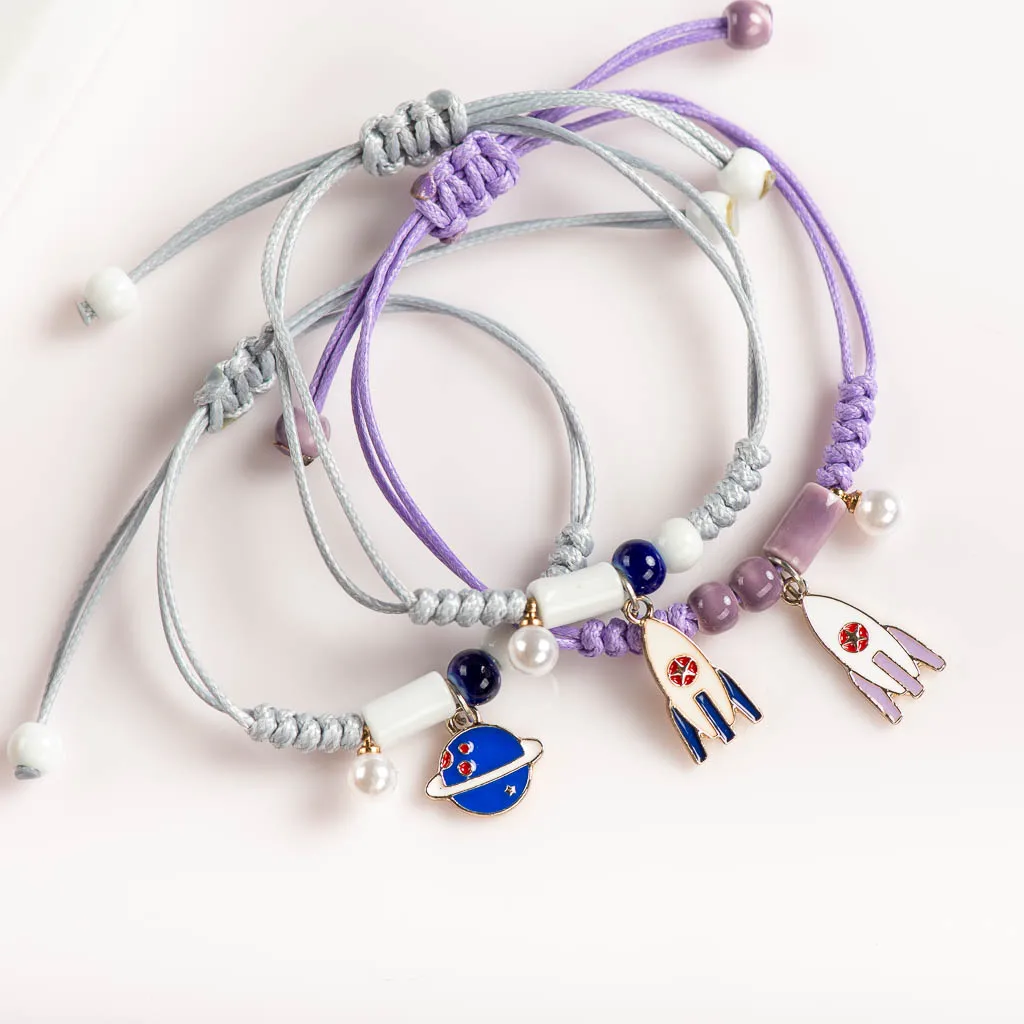 Rocket Cute Ceramic With Metal Drip Glaze Pendant Bracelet Hand-Wowen Charms Gift Bracelets Bangles Wholesale #XN066