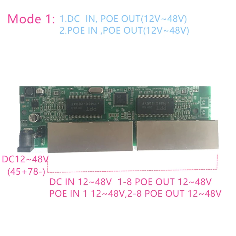 

Reverse power Buck poe switch POE IN/OUT 5V12V24V48V 100mbps 802.3AT/AF 45+78- DC5V~48V long distance series Force POE48V12V24V