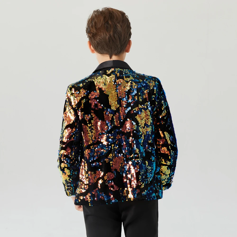 Children's piano costumes studio model catwalk host fashion sequined suit jacket Children's sequins shelves drums costumes