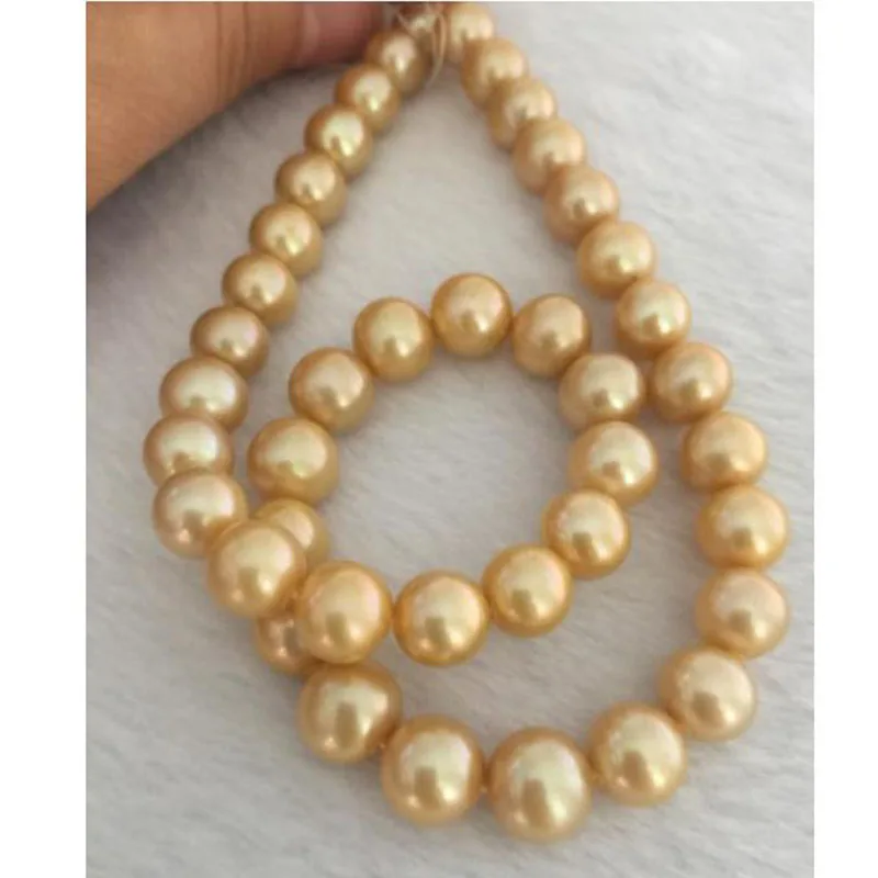 charming round south sea 10-11mm gold pearl necklace 18inch