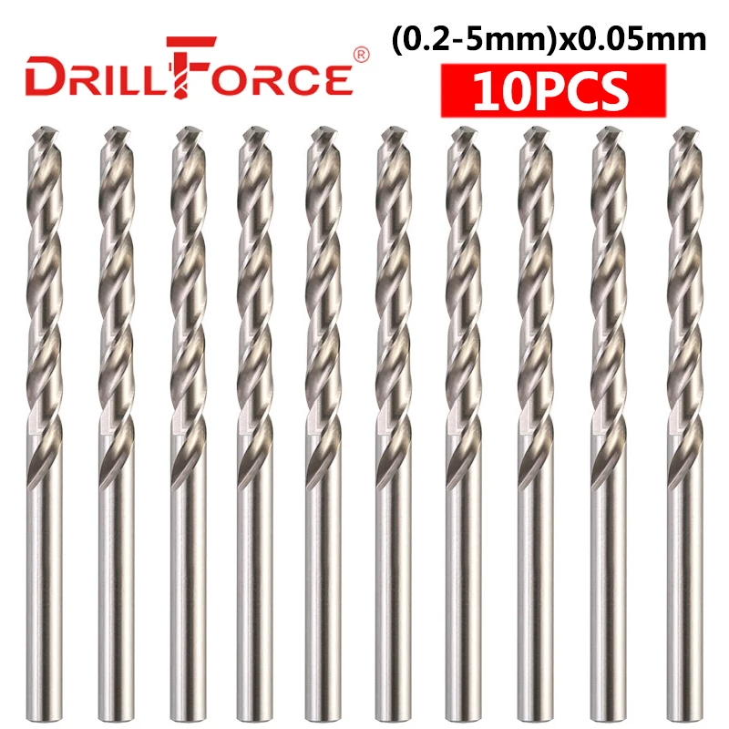 10PCS 0.2mm-5.0mm HSS M2 Drill Bits Micro Mini Twist Drill Bit(0.2/0.25/0.3/0.35/0.4/0.45/0.5/0.55/1.5/2/2.5/3/4/4.5/4.95/5mm)