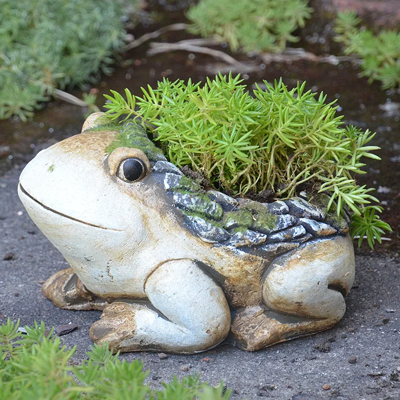 

Pastoral Simulation Animal Frog Cement Flowerpot Succulent Plant Pot Garden Sculpture Crafts Courtyard Figurines Decoration