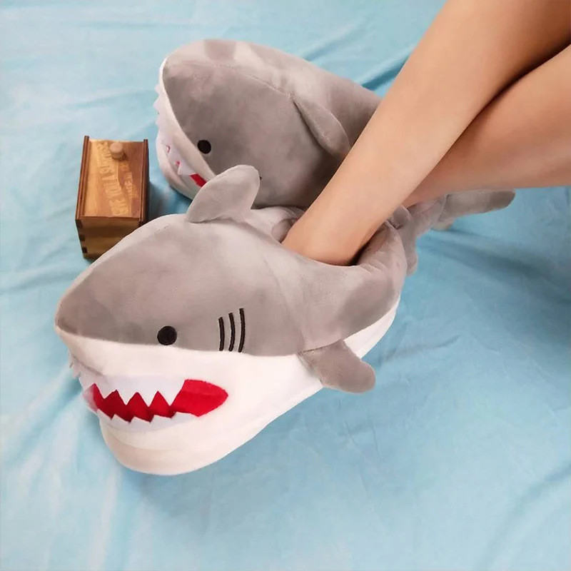 Adult Shark Slippers Women Winter Soft Home Shoes Fury Slippers Unisex Funny House Room Lazy Shoes Girls Blue Animal Slippers