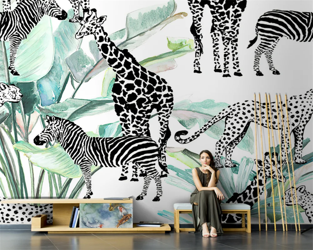 beibehang Custom Nordic hand-painted abstract art animal TV background living room sofa wallpaper papel de parede wallpaper