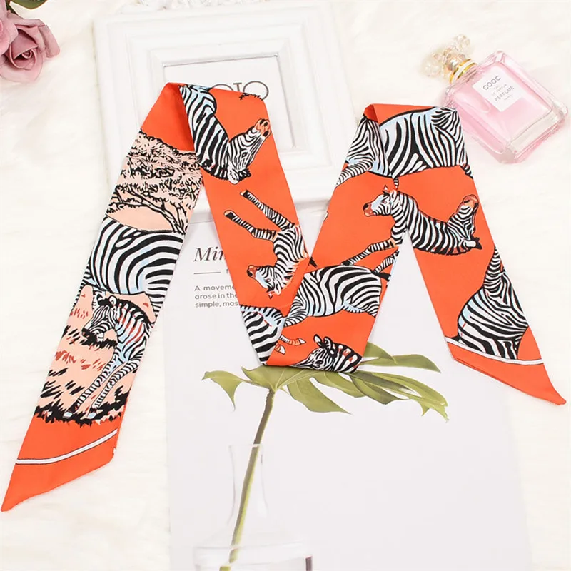 Zebra Print Skinny Bag Scarf 2023 Design Women Silk Scarf  Female Headband Fashion Neckerchief Head Scarf Scarves & Wraps