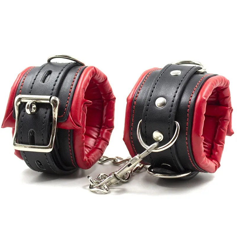 Soft Adjustable PU Leather Sponge Handcuffs Ankle Cuffs SM Bondage Restraints Set Fetish Sex Position Aid Cosplay Slave Footcuff