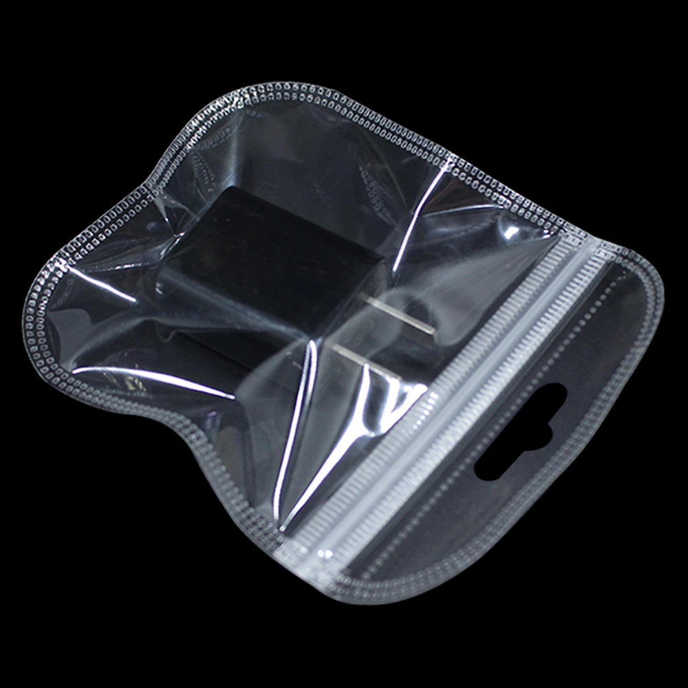 200PCS/ Lot Clear Plastic Zip Lock Bags Electronic Accessories Storage Resealable Zipper Poly Jewelry Package Bag Hang Hole