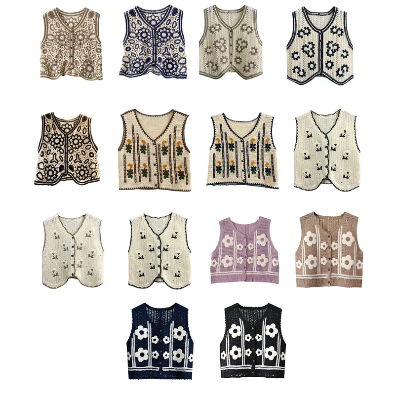 

Boho Women Crochet Knit Vest Waistcoat Floral Pattern Sleeveless V-Neck Cardigan M6CD