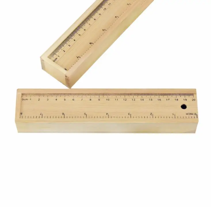 100pcs Wood Pencil Box with Ruler Set Wooden Pencil Case Student Stationery Storage Box Supplies SN1551