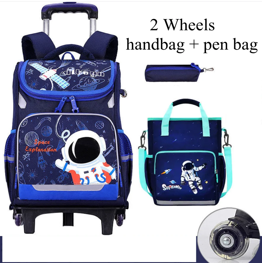 School bag with wheels for boys Primary School Rolling Trolley Bags Kids Daypack Knapsack Rucksack Carry-on Luggage with Wheels