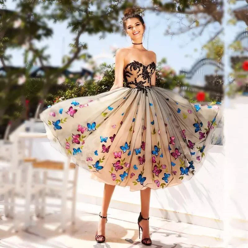 Vestido de noche de encaje para mujer, Halter traje Formal con escote, mariposa colorida, escote Corazón, 2020