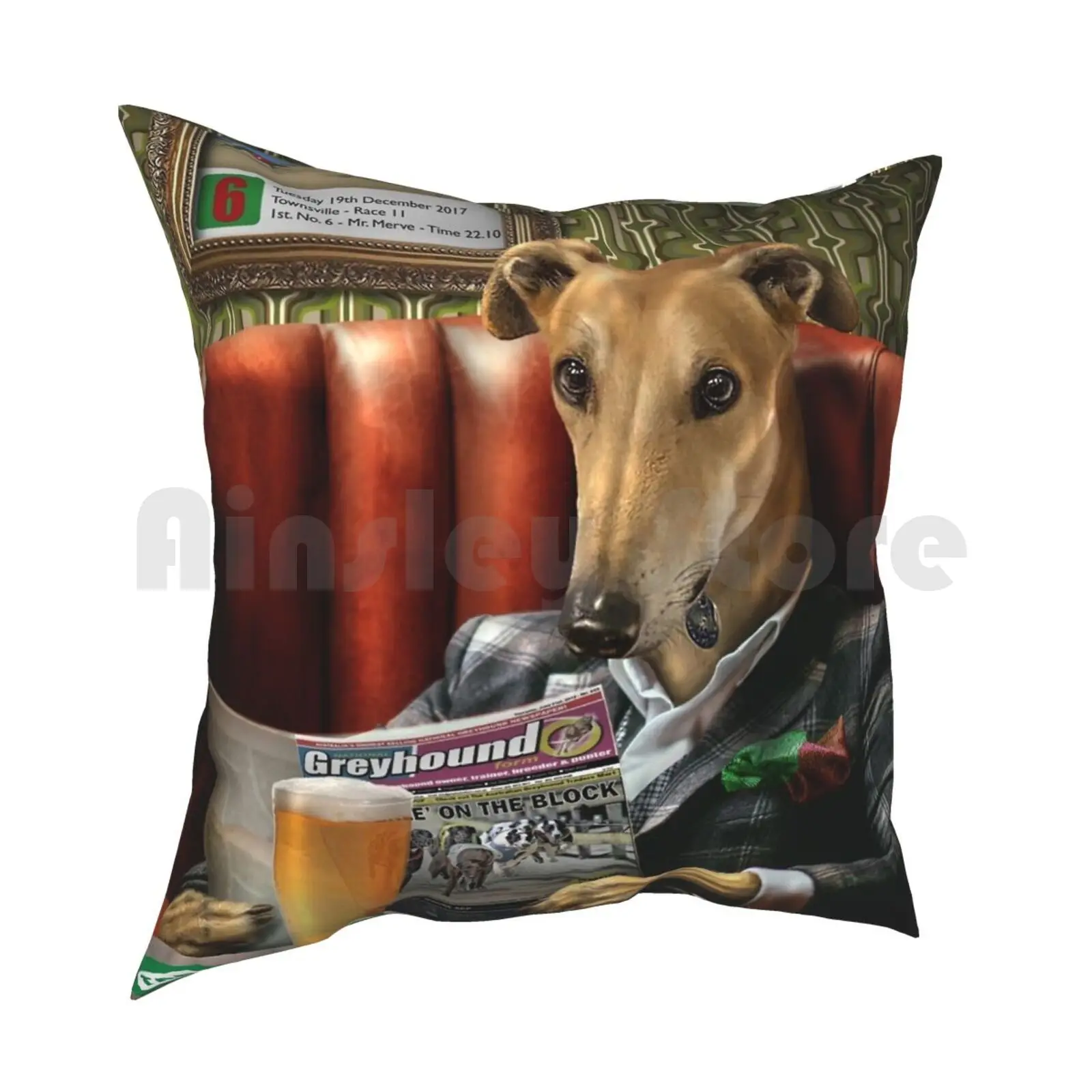 Greyhound Dog Portrait-Rusty Pillow Case Printed Home Soft Throw Pillow Greyhound Hounds Lurcher Greyhound Dog Pompous