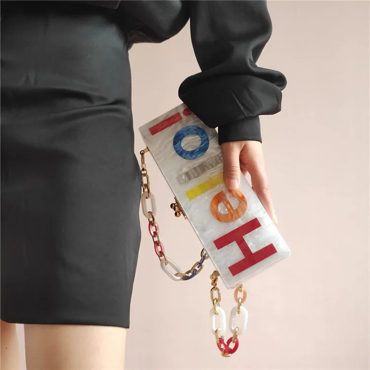 【wander lamar 】latest design acrylic handmade letter hello woman bag shoulder bags evening clutch bag 2021