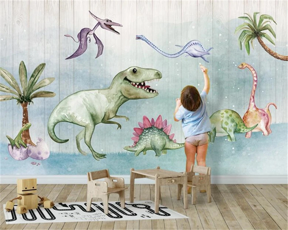 beibehang Custom Nordic hand-painted abstract forest little dinosaur cartoon children's room background wallpaper papier peint