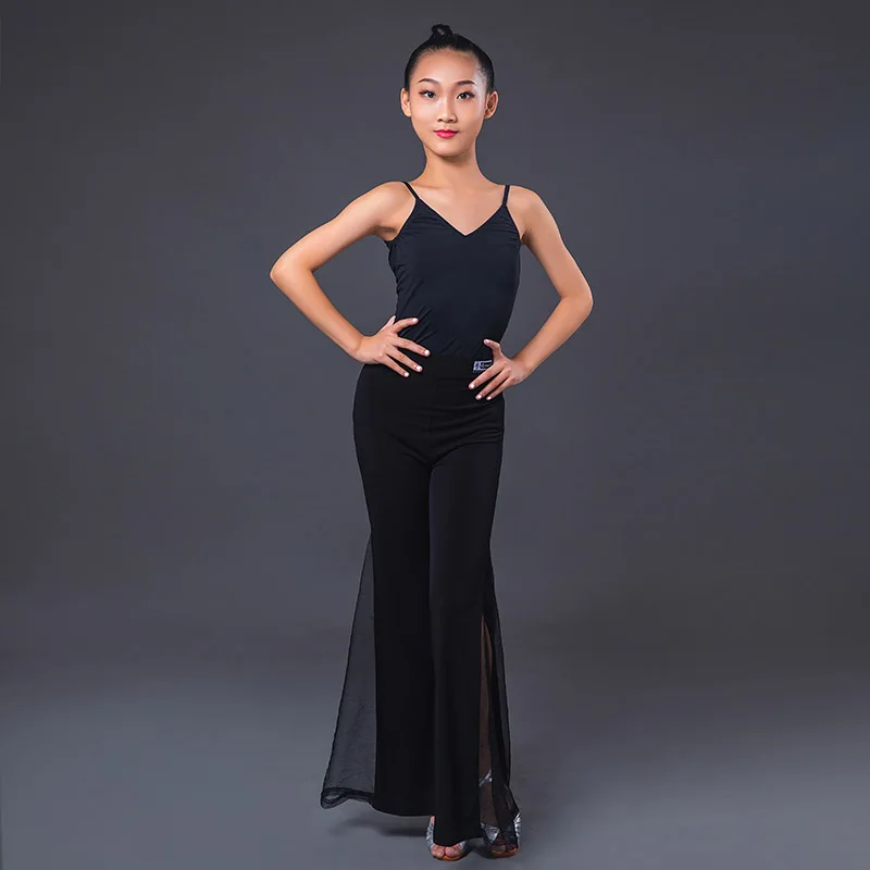 

Костюмы для латинских танцев 2025 года для девочек, черный жилет, широкие брюки, костюм, тренировочная одежда, чача-румба, одежда для латинских танцев DQS5429