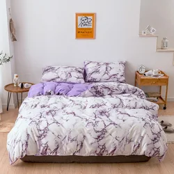 2/3 Piece Set of Soft and Comfortable Bedding Household Marble Pattern Pure Plain Printing Duvet Cover Sheet