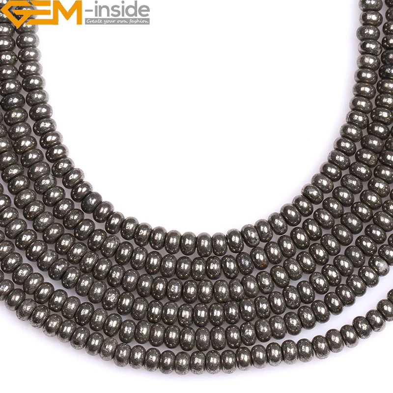 Natural Gem-Inside Rondell Silver Gray Pyrite Beads For Jewelry Making Strand 15 Bracelet Necklace Diy Gifts Wholesale New