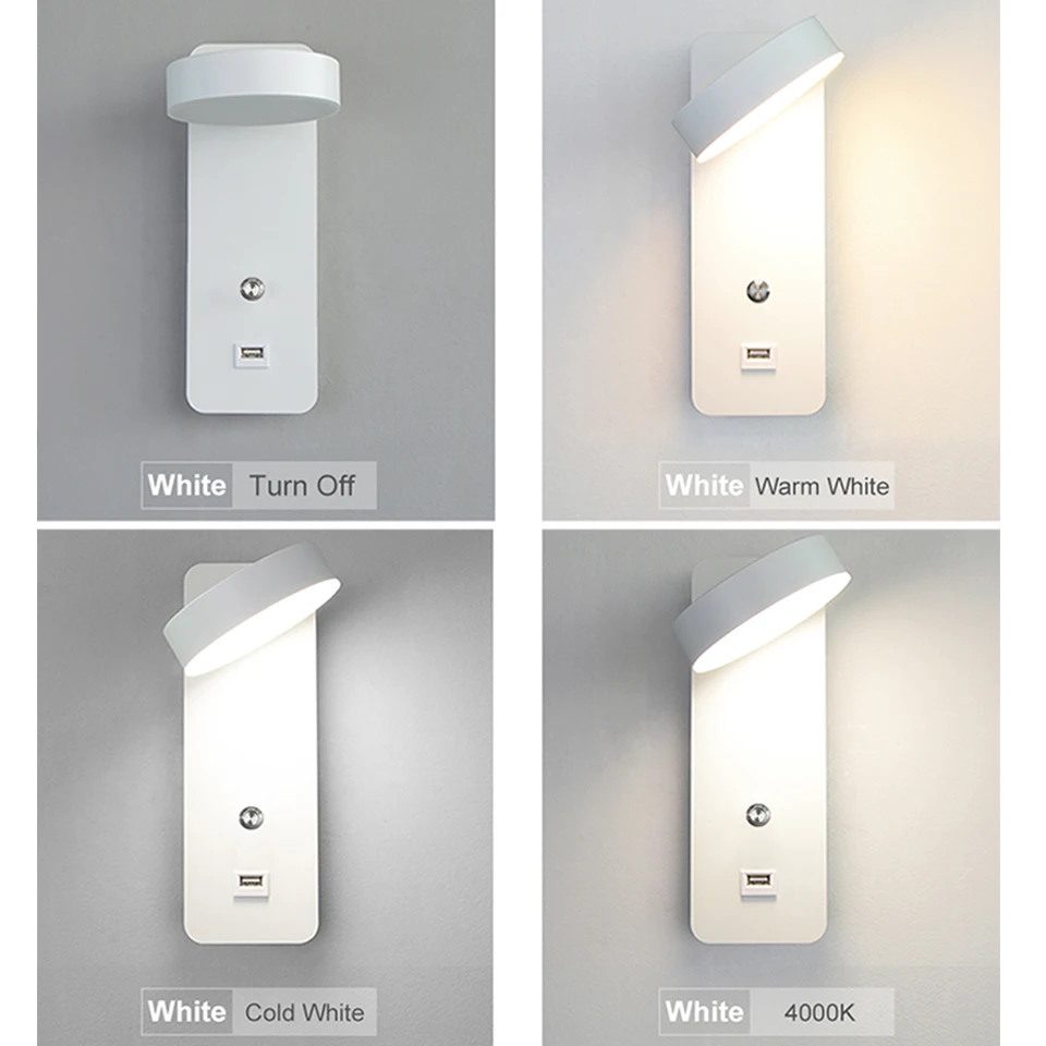 led indoor wall lamps with Switch USB Charge wall light 3 Color 9W lighting For home Bedside Stairway Sconce luminaria