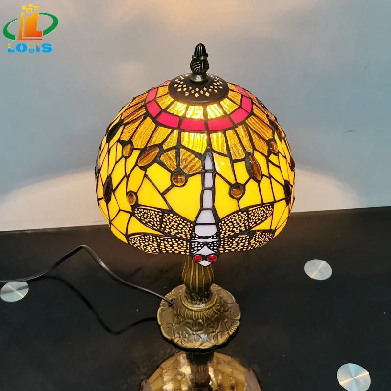 Free Delivery To Europe Paragraph Dragonfly Glazed Small Tiffany Lamp Bedroom Study Desk Antique Children's Bedside Metal Base