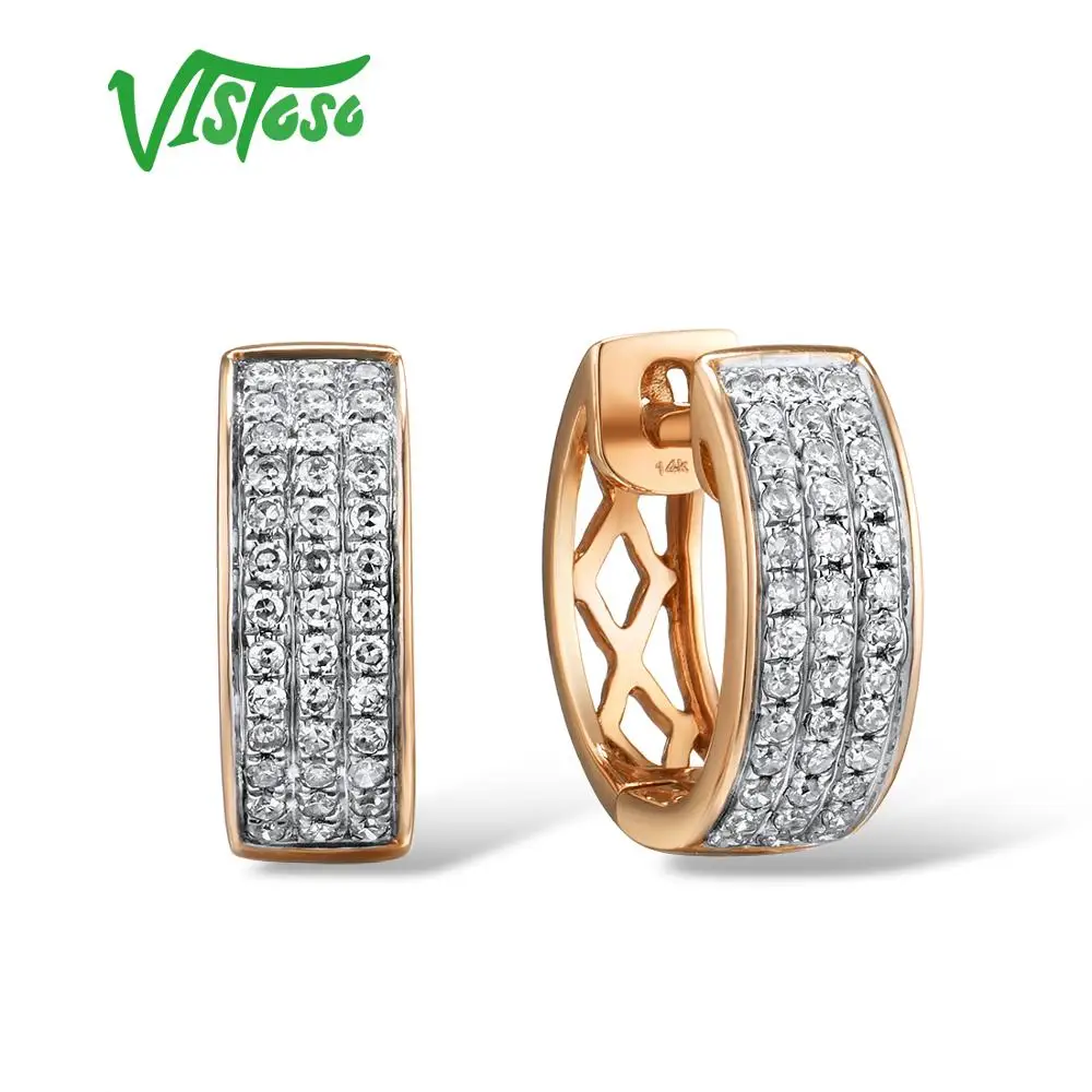 

VISTOSO 14K 585 Rose Gold Earrings For Lady Glamorous Elegant Sparkling Diamond Earrings Luxury Wedding Engagement Fine Jewelry